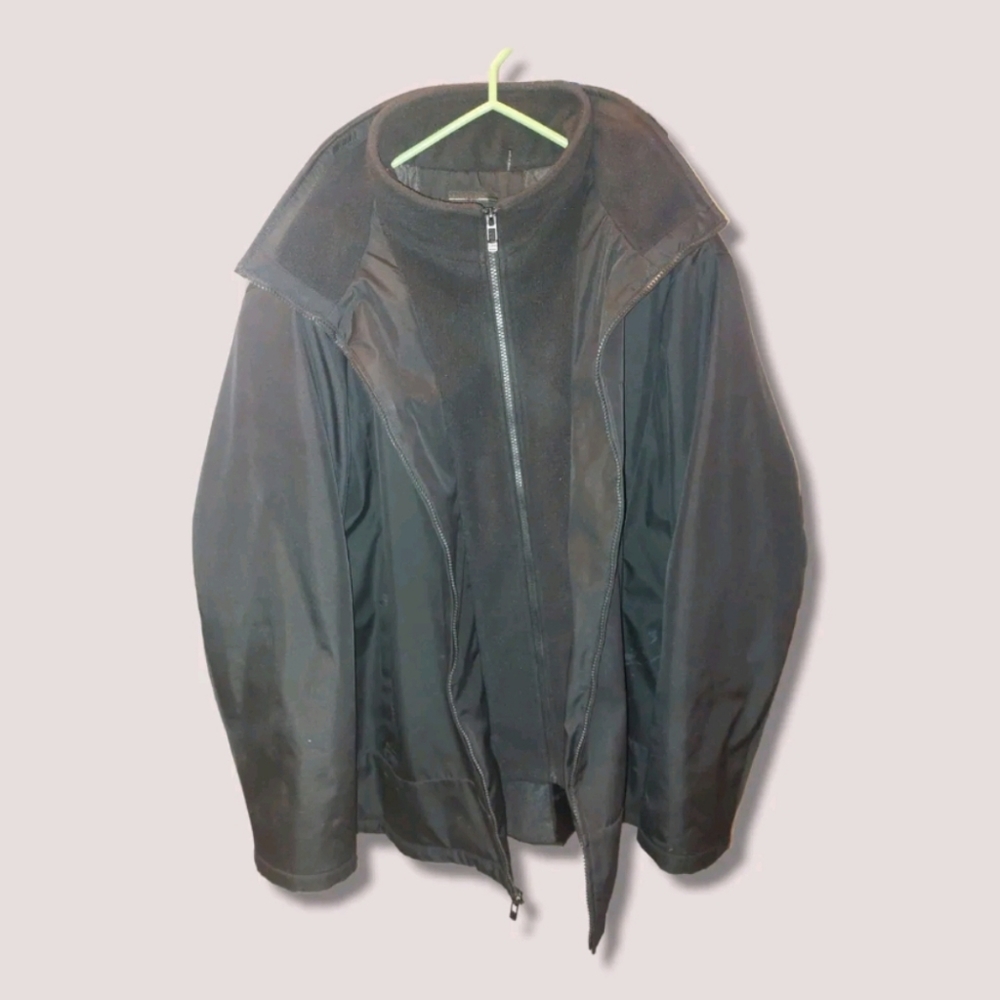 Calvin Klein Outerwear Black Polyester Coat Jacket W/ Detachable Zipper Hood XXL